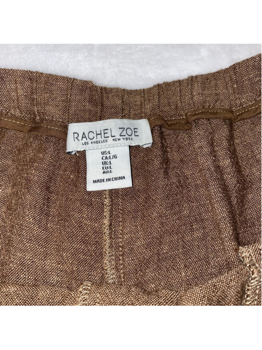 Rachel Zoe Wide Leg Pants Womens Lg Brown Linen Blend Relaxed Coastal Grandma - Picture 3 of 8